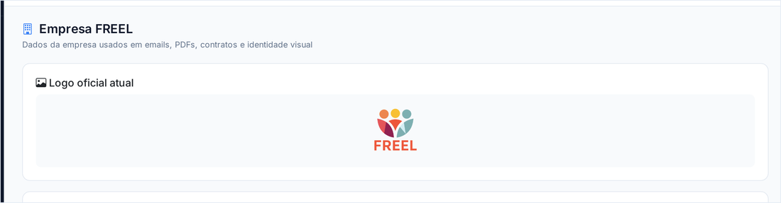 Tela Empresa FREEL com os dados usados em e-mails, PDFs e contratos