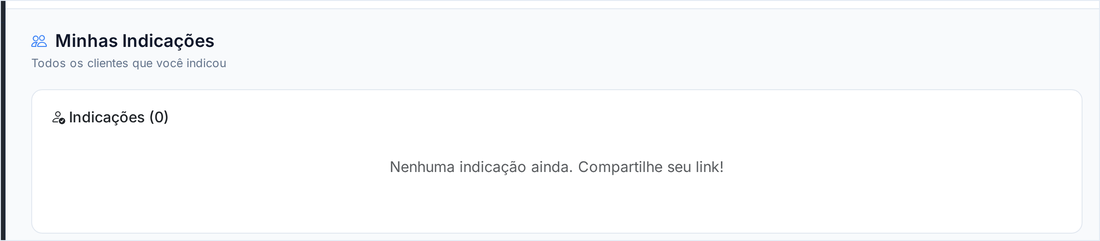 Tela Minhas Indicações mostrando a lista de clientes indicados