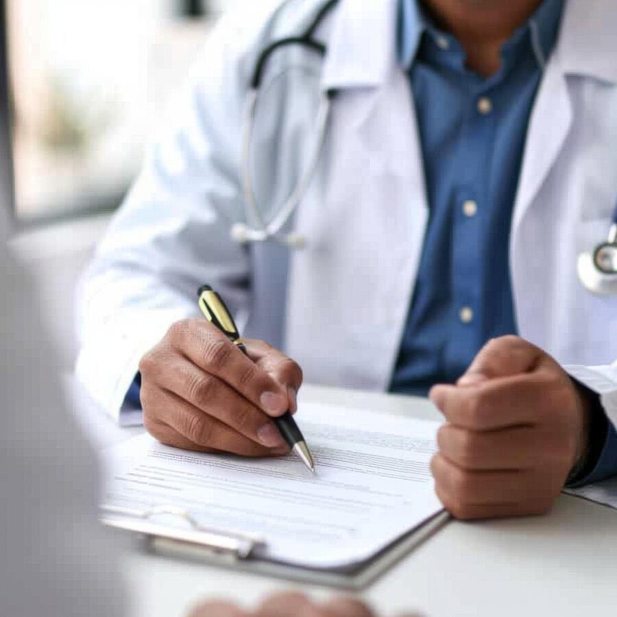 Prescrição sendo escrita durante a consulta