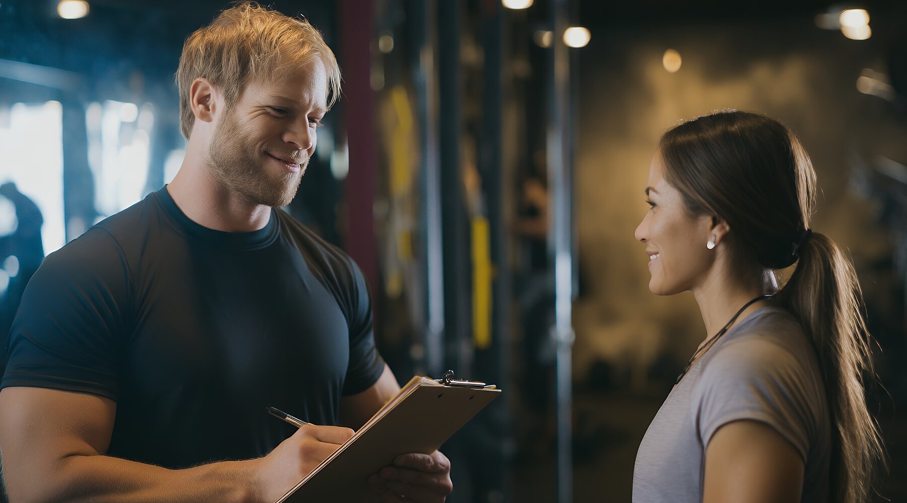 Personal trainer acompanhando a execução de um exercício